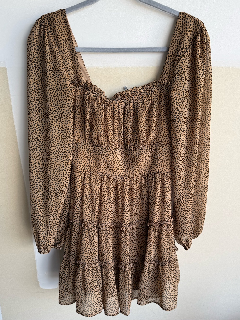 Altar'd State Brown Leopard-Print Tiered Mini Dress